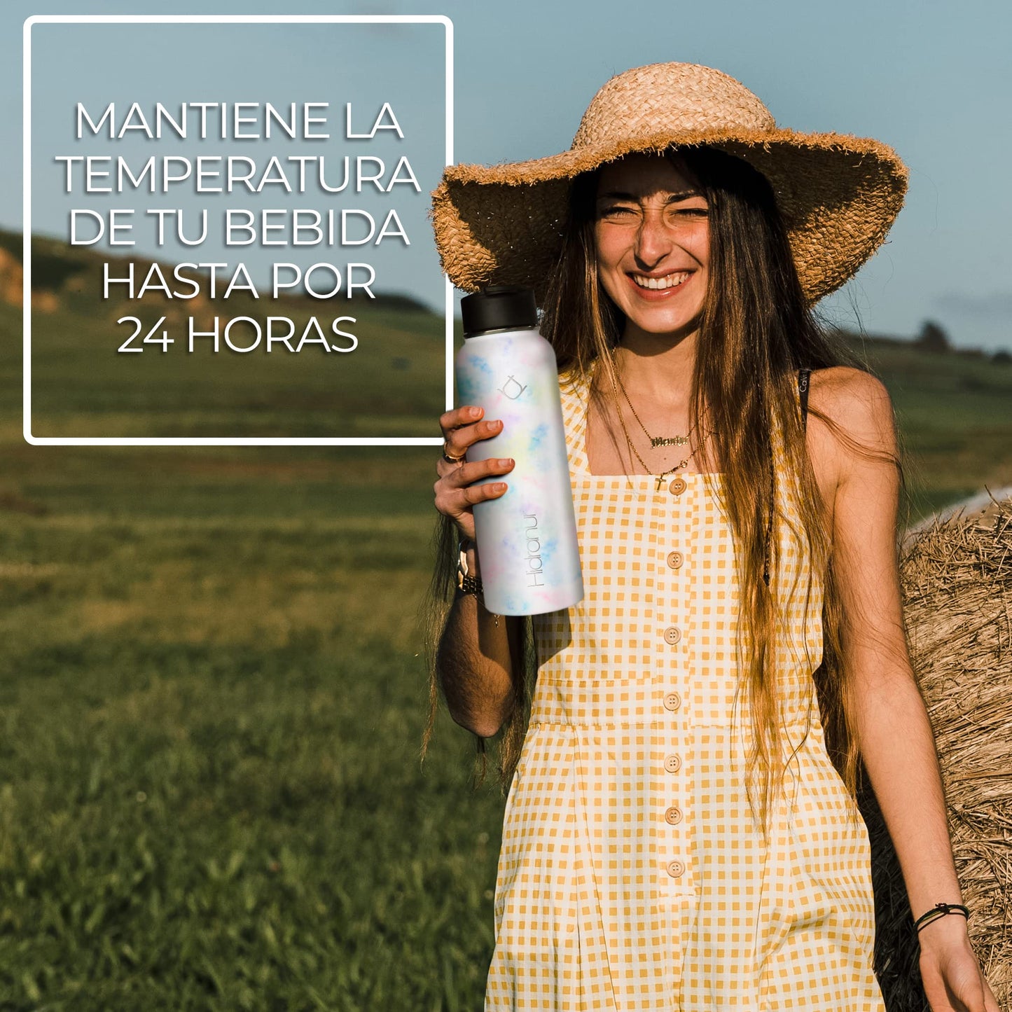 Hidranur Termo de Acero Inoxidable Doble Aislamiento Térmico, Termo Para Café 32 oz (946.35 ml), 3 Tapas Herméticas, 2 Popotes, 24 Hrs de Agua Caliente y Fría (Blanco Mármol, 32 Oz (946.35 ml))