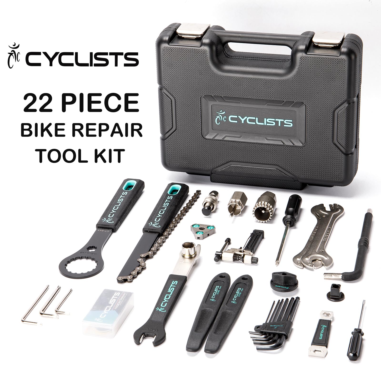 Kit de herramientas para bicicleta con estuche de almacenamiento – 22 piezas de herramientas de reparación de bicicletas – Herramientas de mantenimiento de bicicletas de carretera y bicicletas de