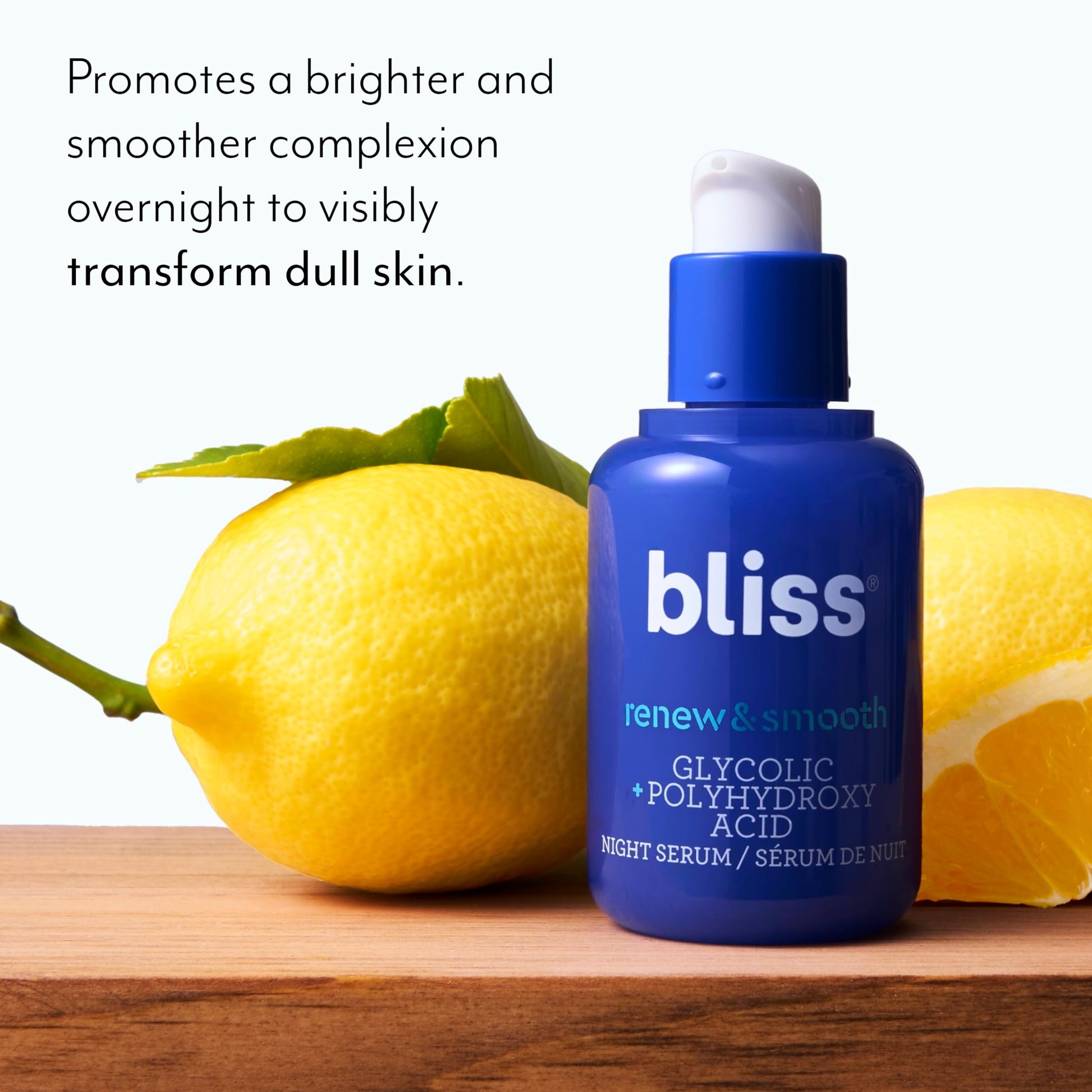 Bliss Renew & Smooth Sérum de noche, resurfacing suero facial con ácido glicólico y polihidroxi, limpio, sin crueldad, sin parabenos, vegano, 1 oz