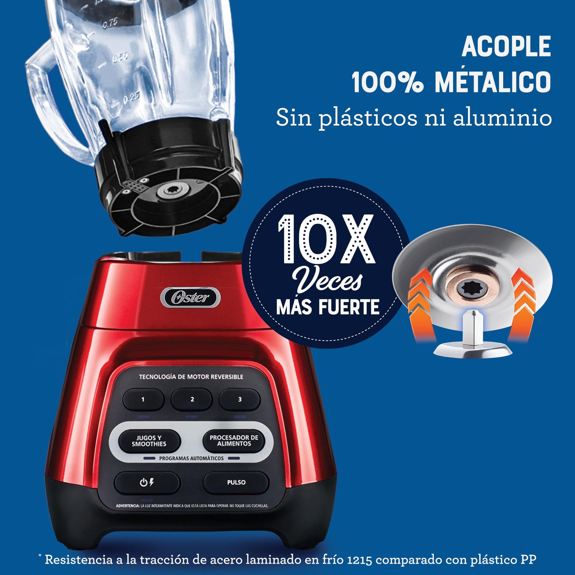 Licuadora Oster Rojo con Programas Automáticos y Tecnología Reversible