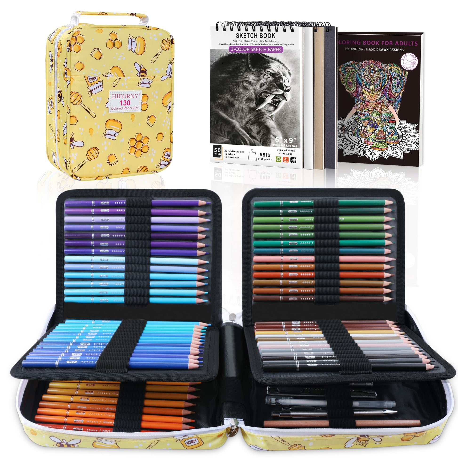 HIFORNY - Juego de 130 lápices de colores para adultos, 120 lápices de colores con extras, núcleo suave de artistas, lápices de dibujo, suministros de manualidades para adultos