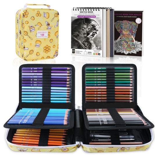 HIFORNY - Juego de 130 lápices de colores para adultos, 120 lápices de colores con extras, núcleo suave de artistas, lápices de dibujo, suministros de manualidades para adultos