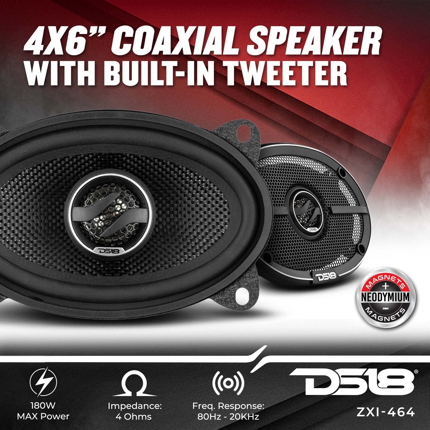 DS18 ZXI-464 Elite - Altavoces coaxiales de Audio para Coche de 2 vías con Cono Kevlar 120 vatios 4 ohmios (2 Altavoces)