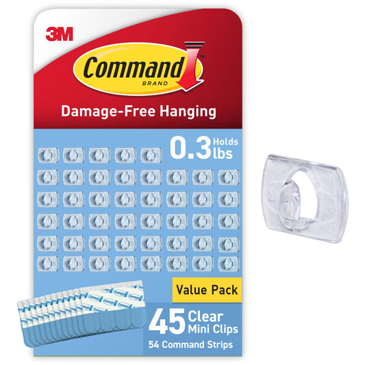 Command - Miniclips transparentes para luz, 45 clips, 54 tiras (CL806-45NA), embalaje fácil de abrir