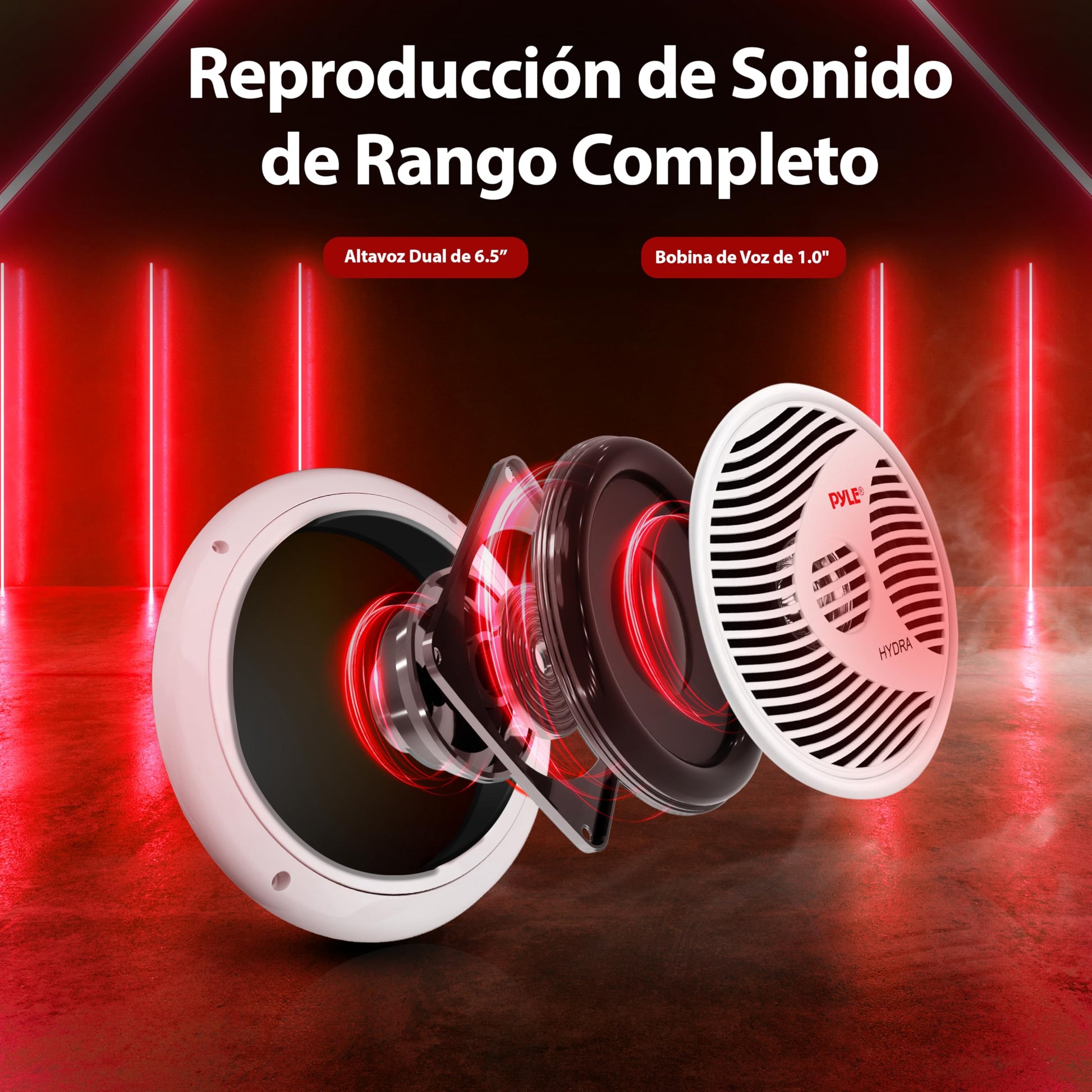 Pyle Bocinas Marinas 6.5 Pulgadas 150 Vatios, 2 Vías, Altavoces para Exteriores, Impermeables y Resistentes, Cono Policarbonato, Borde de Tela,1Par