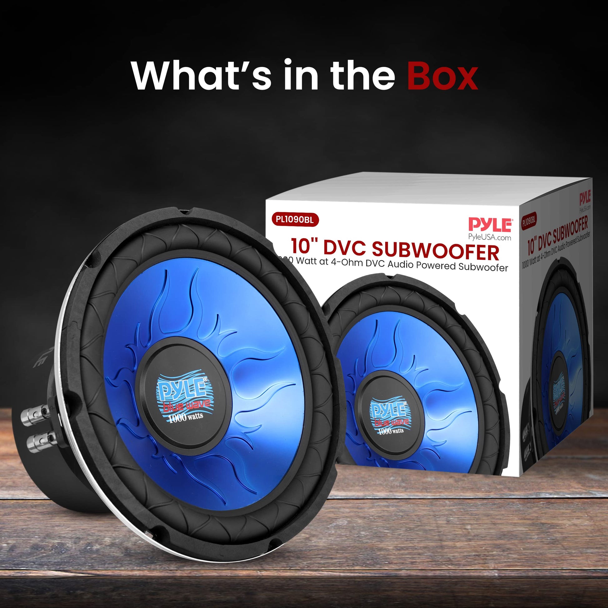 Pyle Bocina para Coche Subwoofer de 1000 Watts de Potencia Cono de 10 Pulgadas, Bobina de Voz Dual, para el Sistema de Sonido Estéreo del Auto, Azul