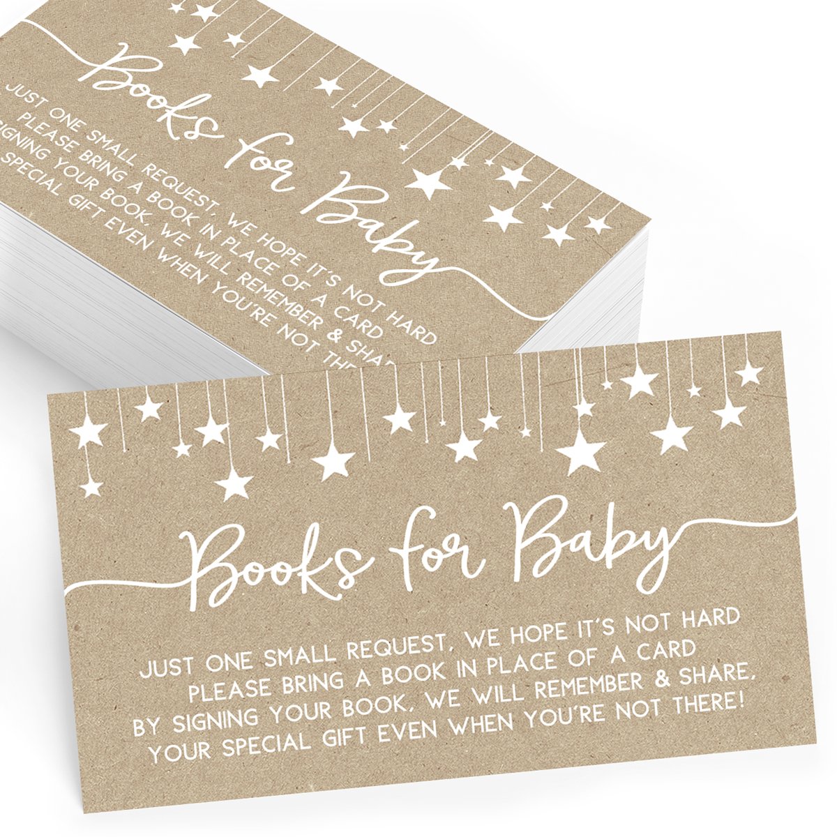 Tarjetas impresas para baby shower de fiesta con texto en inglés «Bring a Book Insert», kraft, juego de 25 unidades