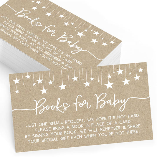 Tarjetas impresas para baby shower de fiesta con texto en inglés «Bring a Book Insert», kraft, juego de 25 unidades