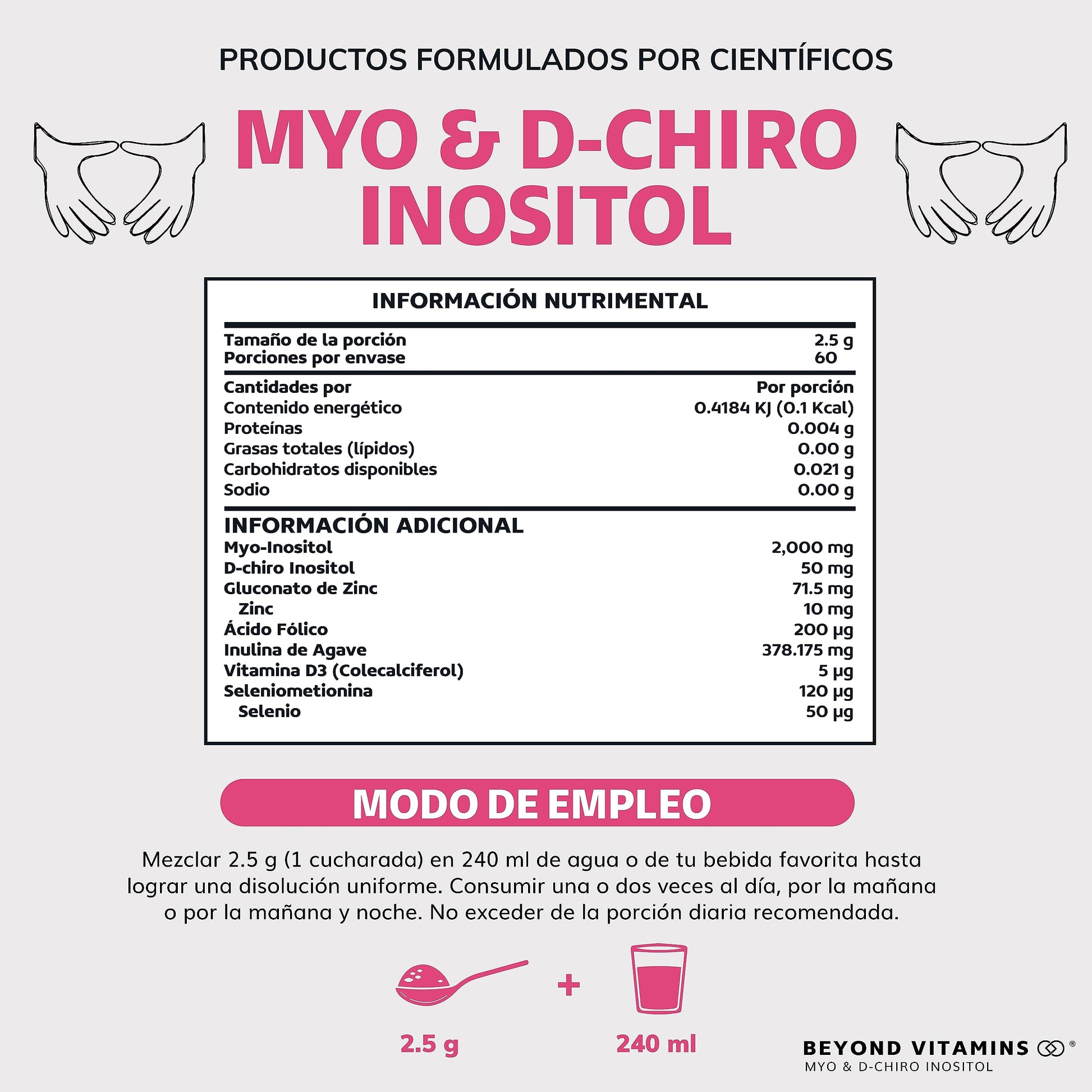 Inositol 40:1 | 60 días | Myo y D-Chiro Inositol fortificado con Zinc, Acido Folico, Inulina de Agave, Vitamina D3 y Seleniometionina | Vitaminas para mujer | (150 Gramos-60 porciones)