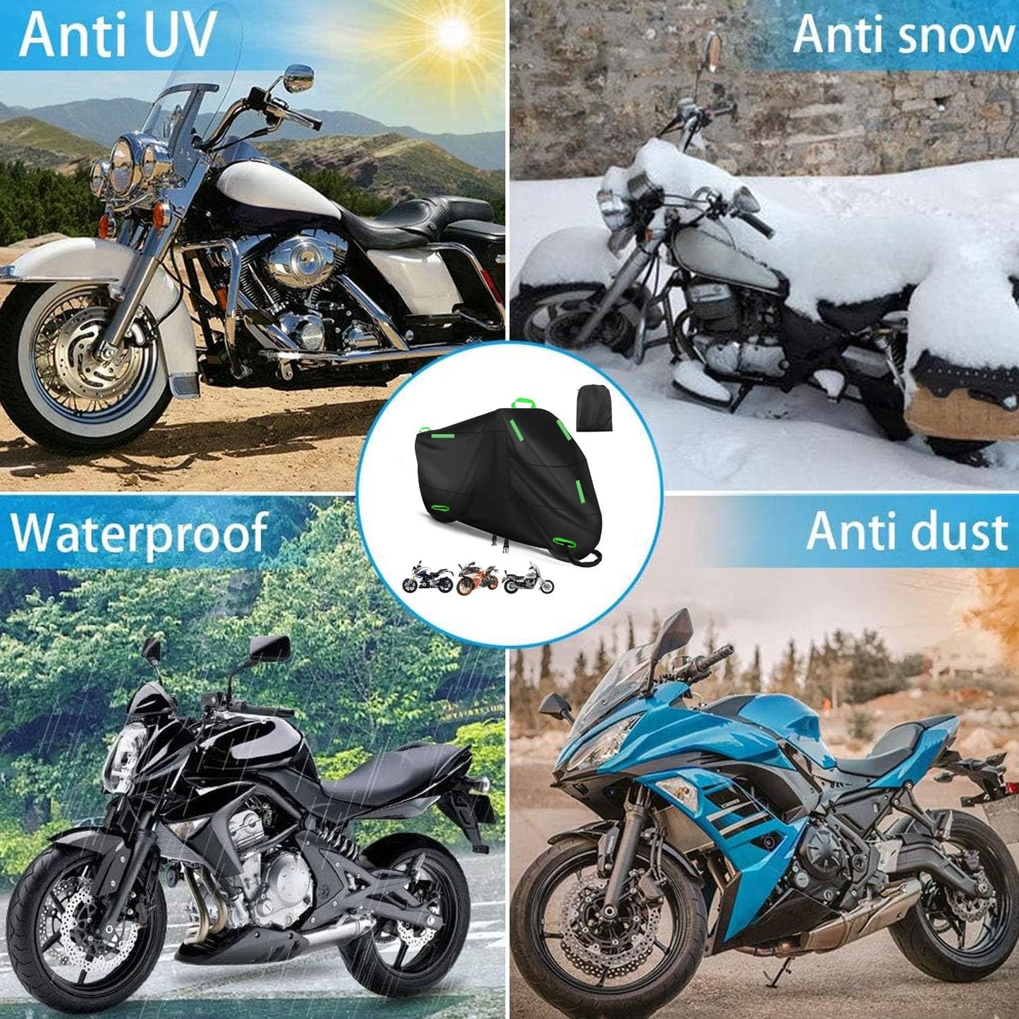 Cubierta Impermeable para Motocicletas ZENSUKYE Negra con Tiras Reflectantes y Orificios para Cerradura