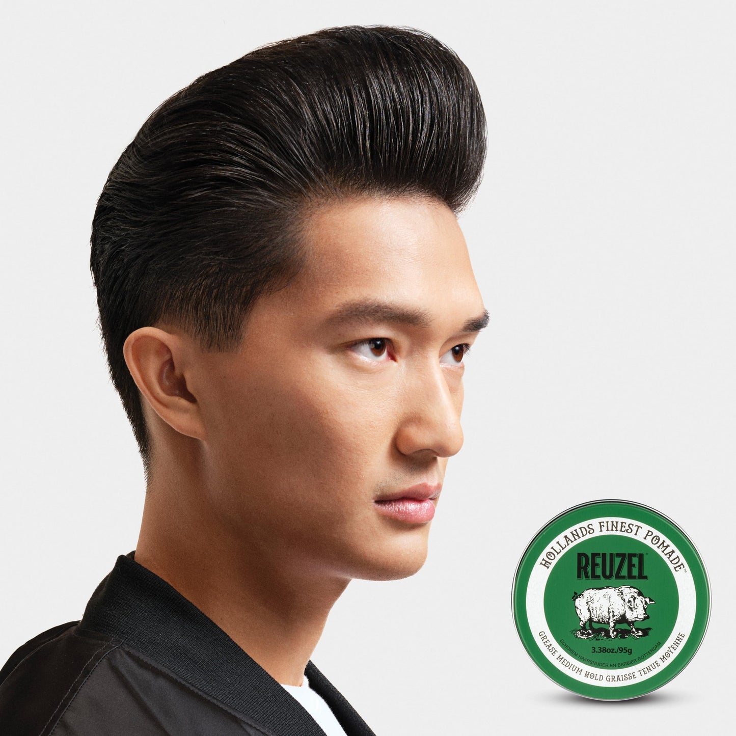 Reuzel Green Pomade Grease 95g Pomada para Cabello de Fijación Media, Brillo Natural, Base Aceite, Aroma Manzana y Menta