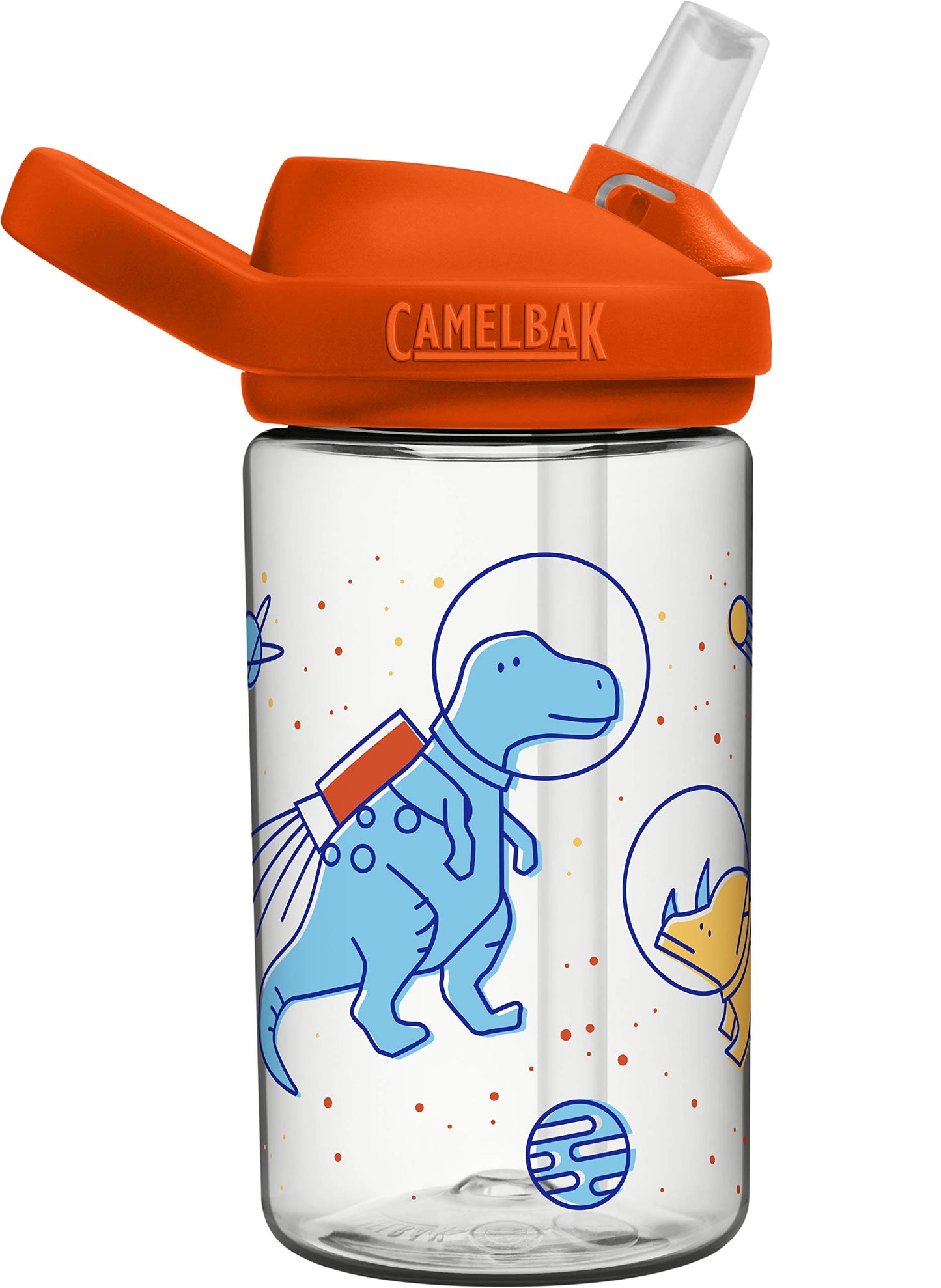 Eddy+ Kids Botella de agua sin BPA con pajita, 14 onzas, Space Dinos