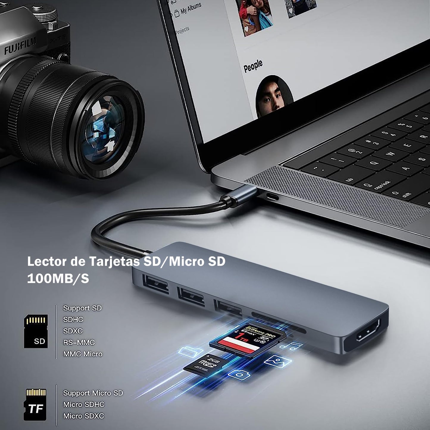 Hub USB C 6 en1, Adaptador Multipuerto USB C para MacBook Pro, USB C Hub a HDMI 4K con 3 Puertos USB Lector de Tarjetas SD/Micro SD Compatible con MacBook Air, iPad Pro, XPS y Más Dispositivos Tipo C