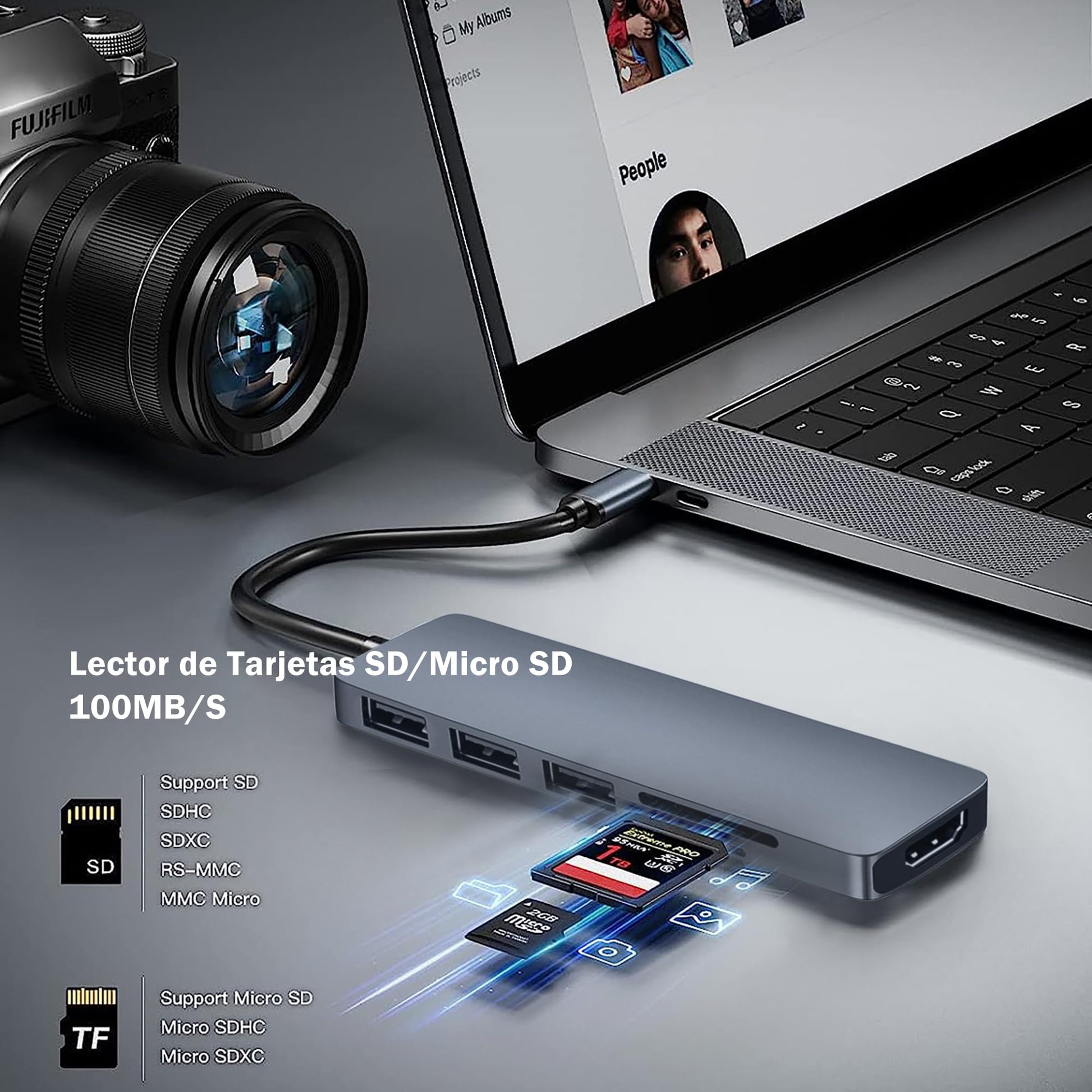 Hub USB C 6 en1, Adaptador Multipuerto USB C para MacBook Pro, USB C Hub a HDMI 4K con 3 Puertos USB Lector de Tarjetas SD/Micro SD Compatible con MacBook Air, iPad Pro, XPS y Más Dispositivos Tipo C