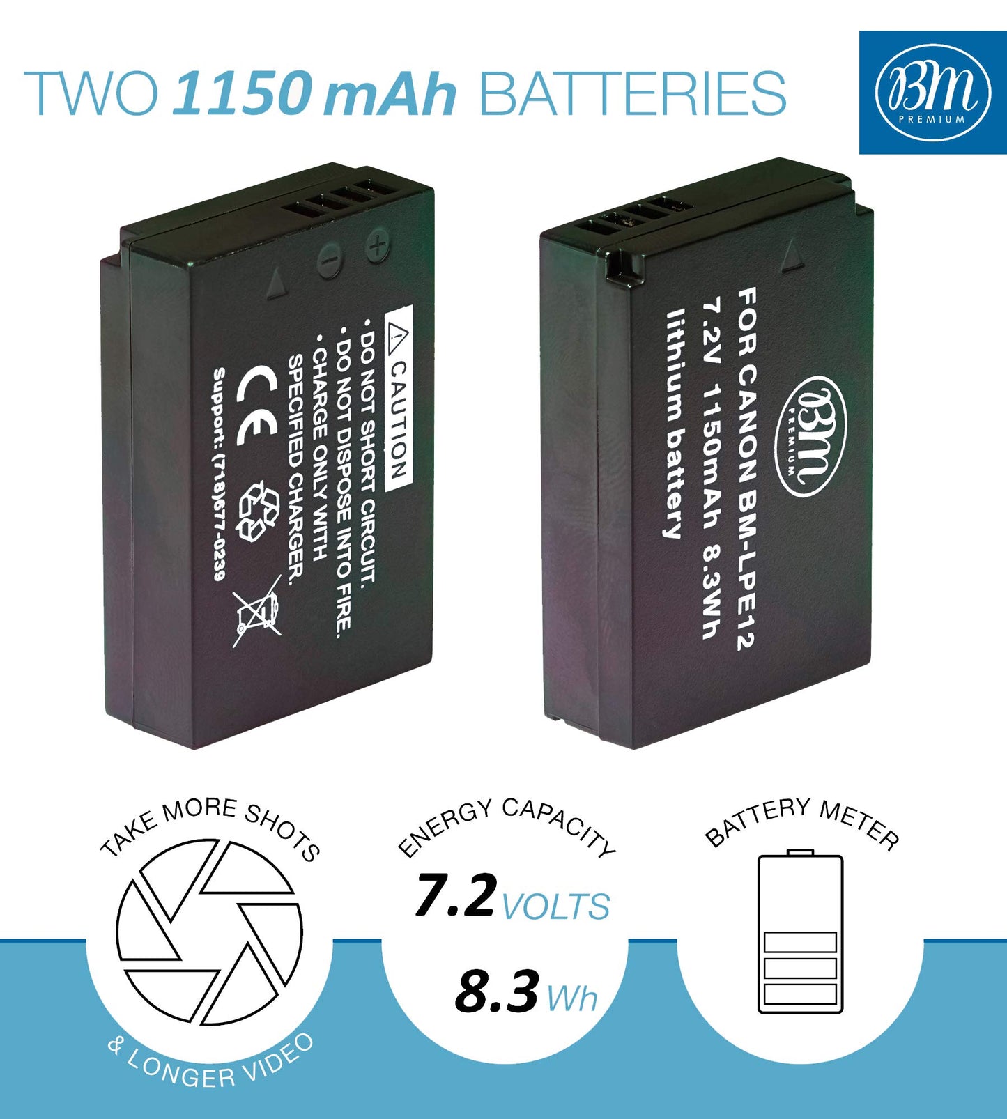 BM Premium 2-Pack Of LP-E12 Batteries and USB Dual Battery Charger for Canon Rebel SL1 100D, EOS-M, EOS M2, EOS M10 Mirrorless Digital Camera