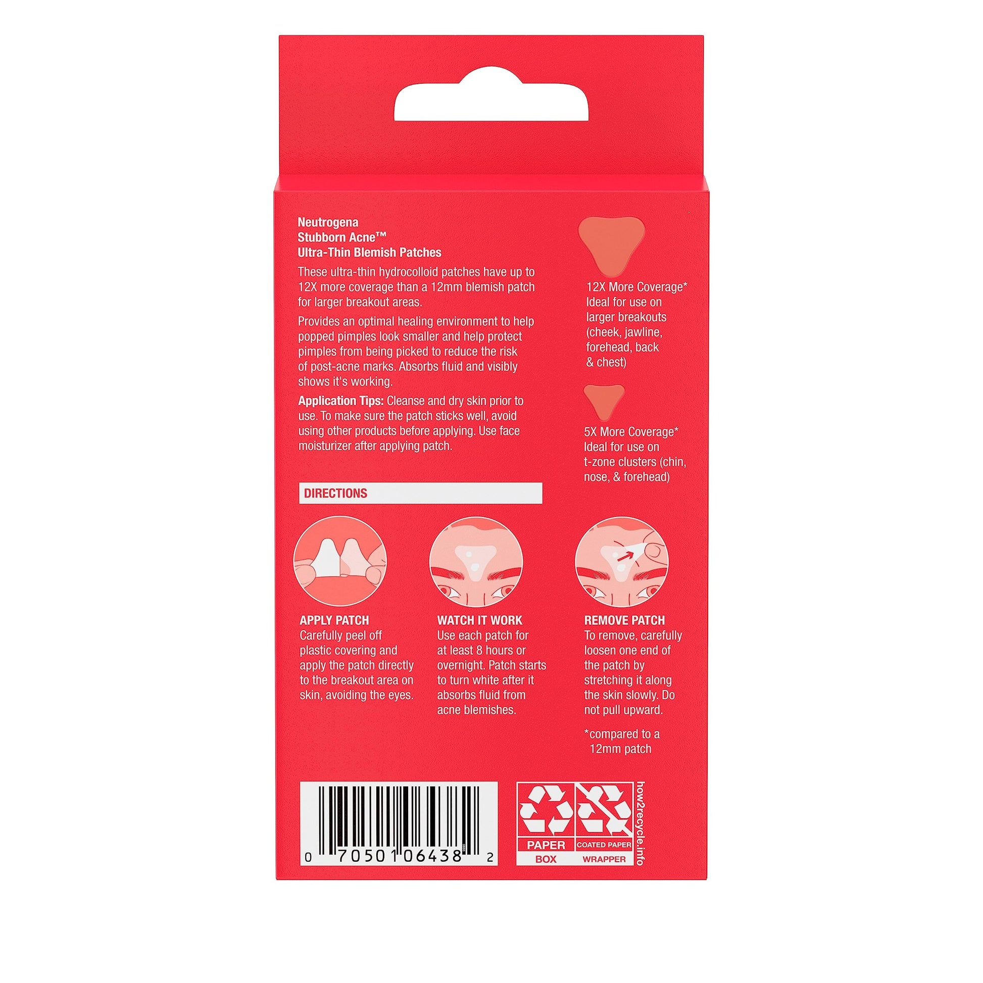 Neutrogena Parches de espinillas para el acné, tratamiento del acné para la cara, parches hidrocoloides ultrafinos que proporcionan una curación óptima para espinillas, 2 tamaños, 10 parches