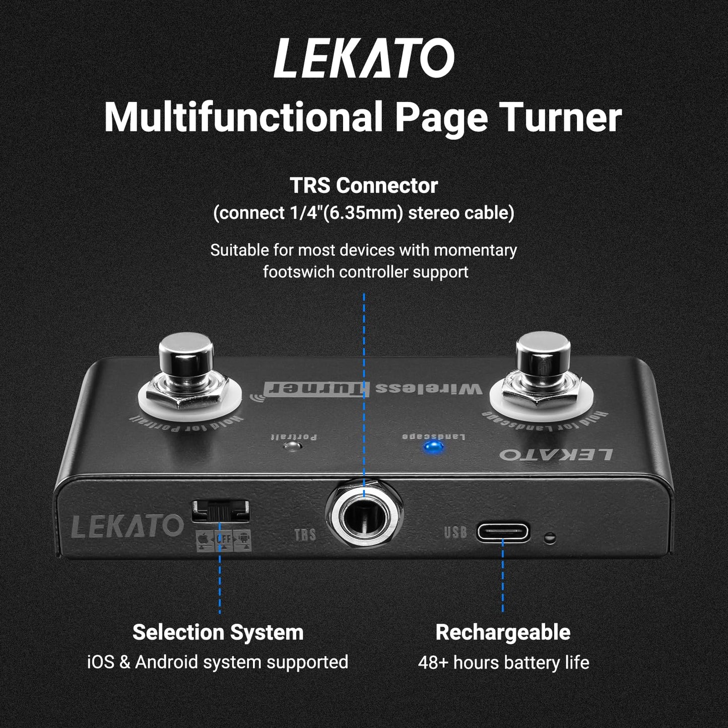LEKATO - Pedal inalámbrico para pedales Bluetooth para tabletas y teléfonos (sistema Android e iOS superior a la versión 13.4) - Pedal externo para control de conmutación de sintonizador de pedal de