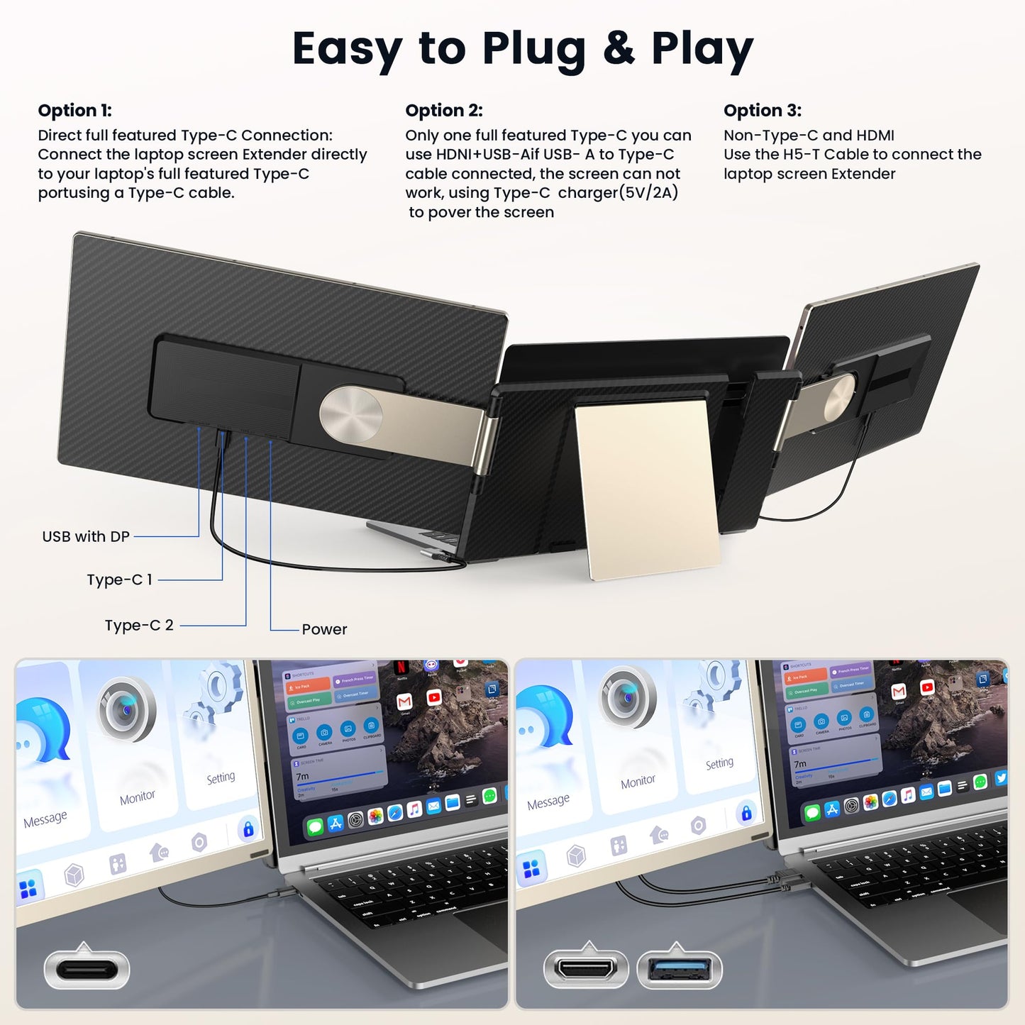 Extensor de Visualización Sharanix 15.6 Pulgadas IPS FHD 1080P Desmontable para Portátil 17.3 Pulgadas