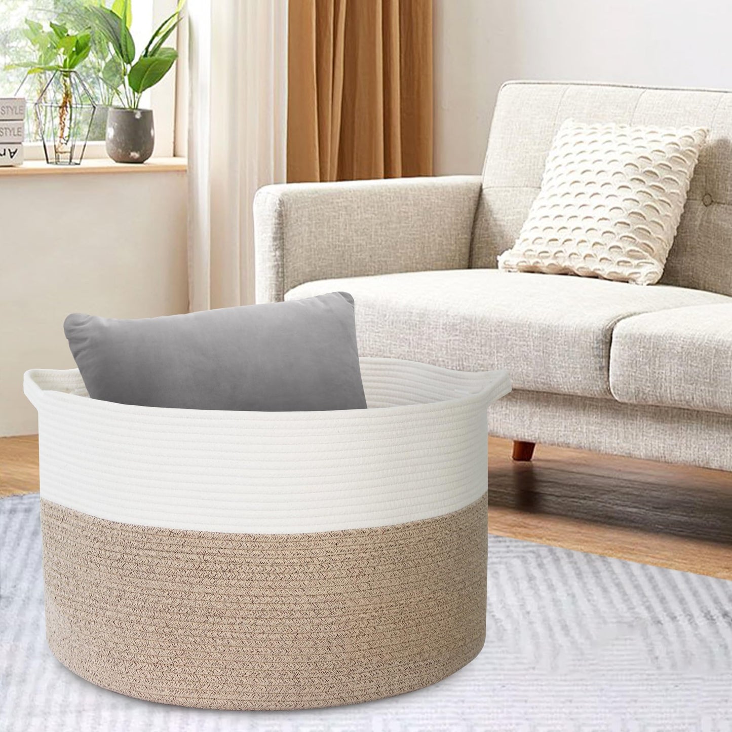 MEGASKET Large Rope Storage Basket, 22" X 22" X 14" Extra Large Woven Baskets for Storage, Cotton Rope Basket for Blankets Toys, Wicker Storage Baskets for Organizing, Wicker Laundry Basket Hamper
