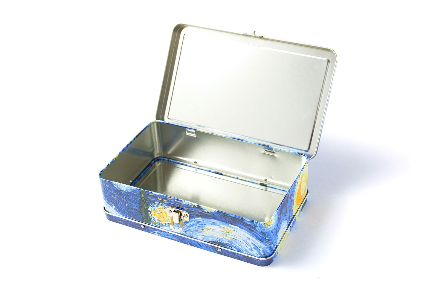 DAHO Caja de almacenamiento de metal con bisagra para oficina, escuela, hogar, maquillaje, artes y manualidades y accesorios (noche estrellada)