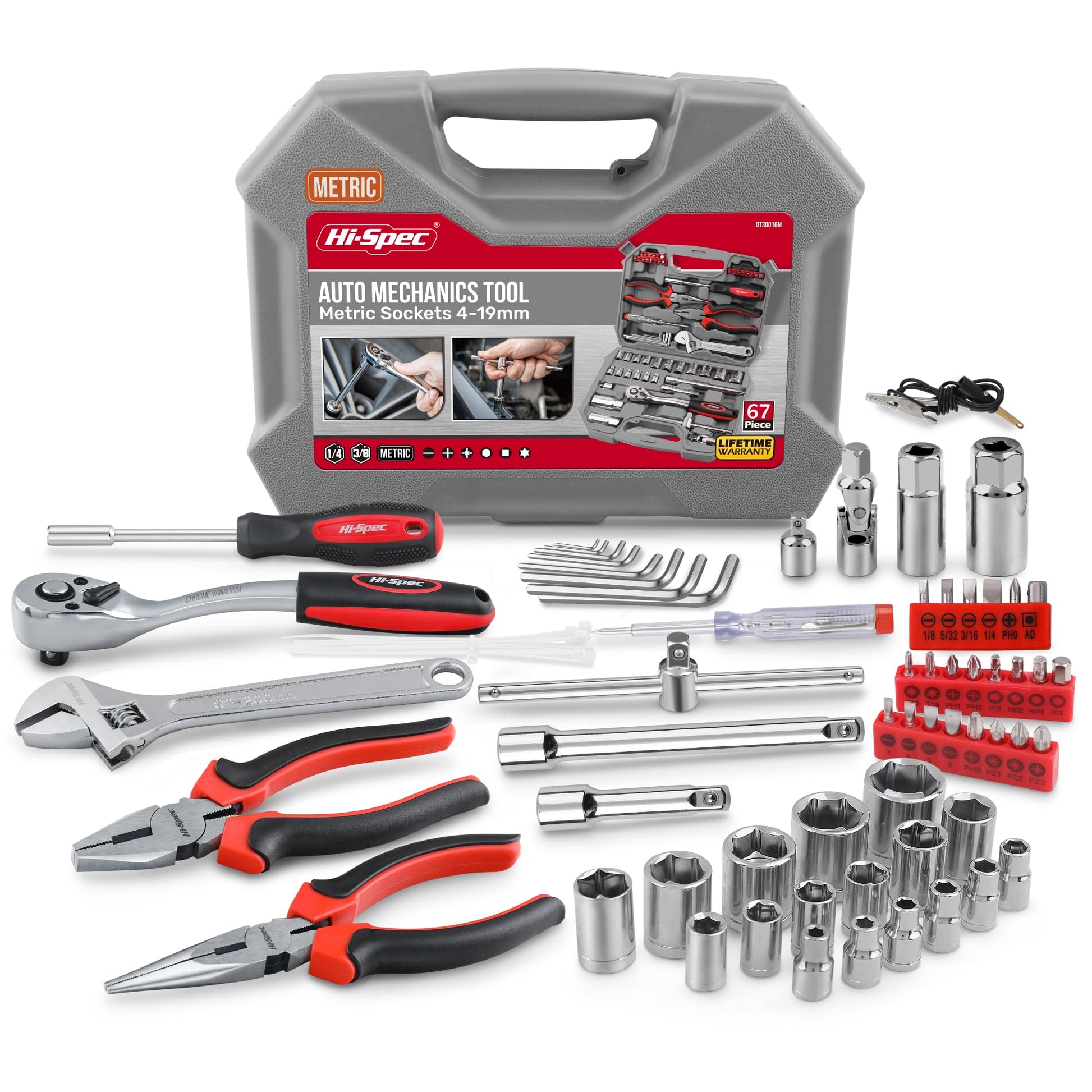 Hi-Spec Juego de Herramientas para Mecánica Automotriz de 67 Piezas. Herramientas Manuales de Bricolaje para Reparación y Mantenimiento de Automóviles, Bicicletas, y Motos. con Maletin de Transporte