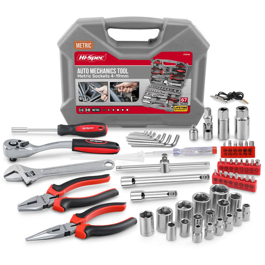 Hi-Spec Juego de Herramientas para Mecánica Automotriz de 67 Piezas. Herramientas Manuales de Bricolaje para Reparación y Mantenimiento de Automóviles, Bicicletas, y Motos. con Maletin de Transporte