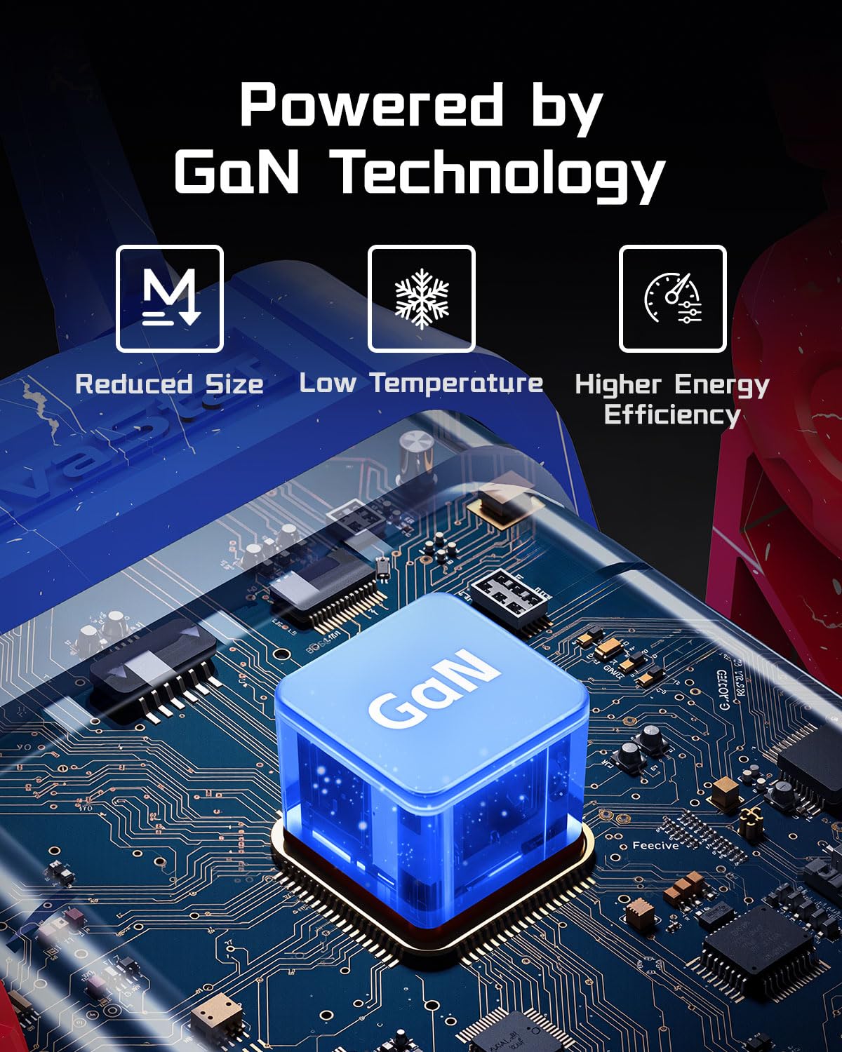 GravaStar Cargador USB C de 65 W, Bloque de Cargador rápido GAN Robot Alpha65, Adaptador de Corriente rápido de 3 Puertos, Cargador USB C de Pared Compacto Plegable (Azul)