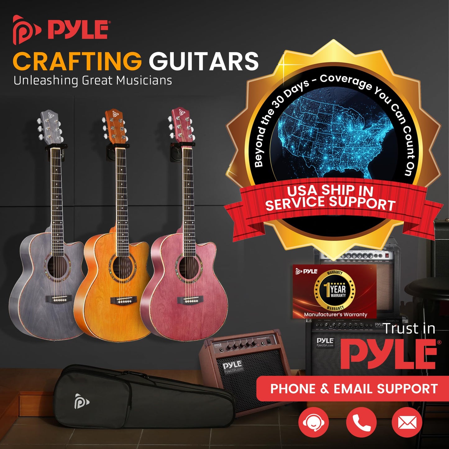 Pyle PGA550CAB, guitarra acústica de 6 cuerdas