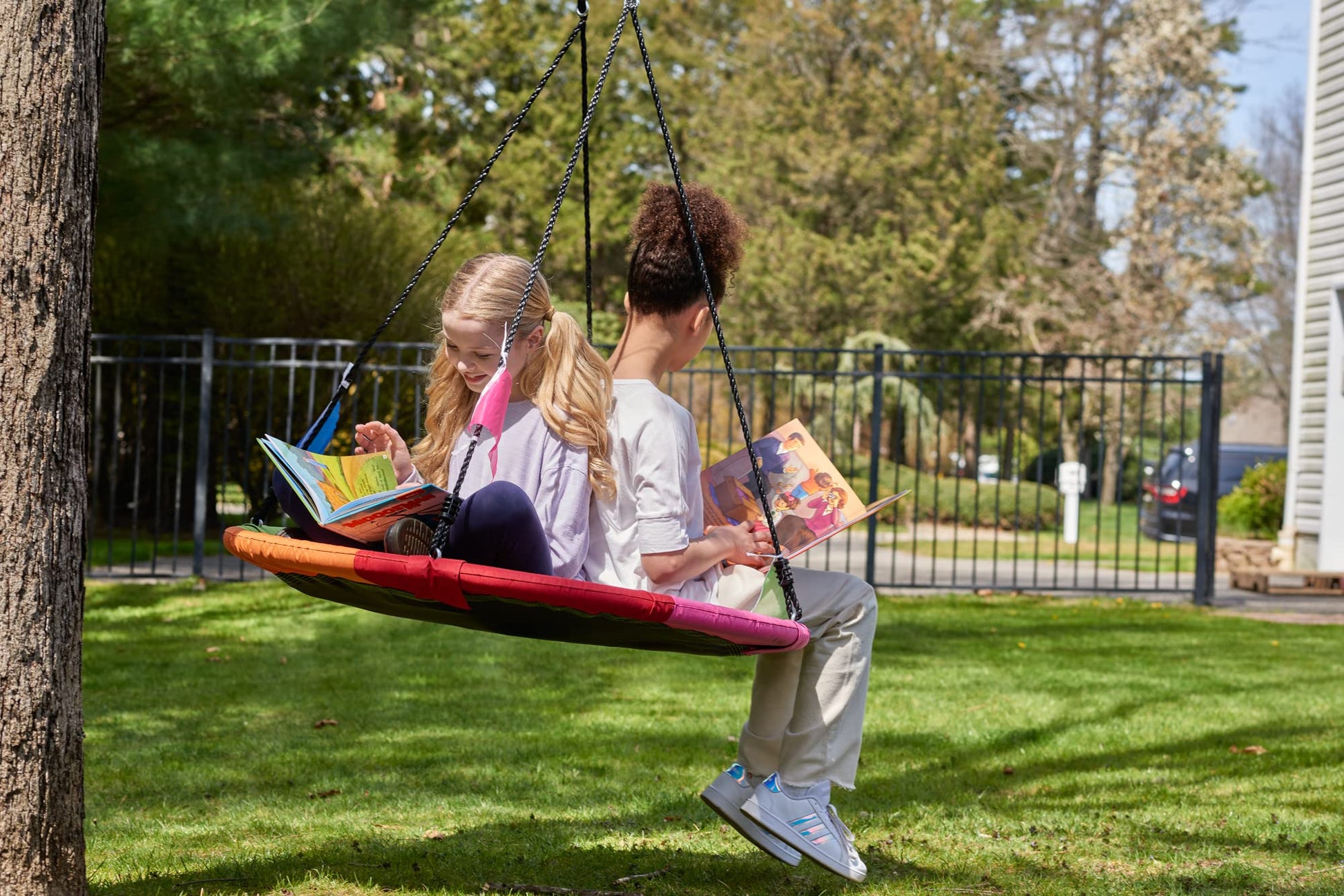 Columpio de Árbol PlayVibe Azul Platillo 40 Pulgadas con Capacidad de 900 Libras para Niños