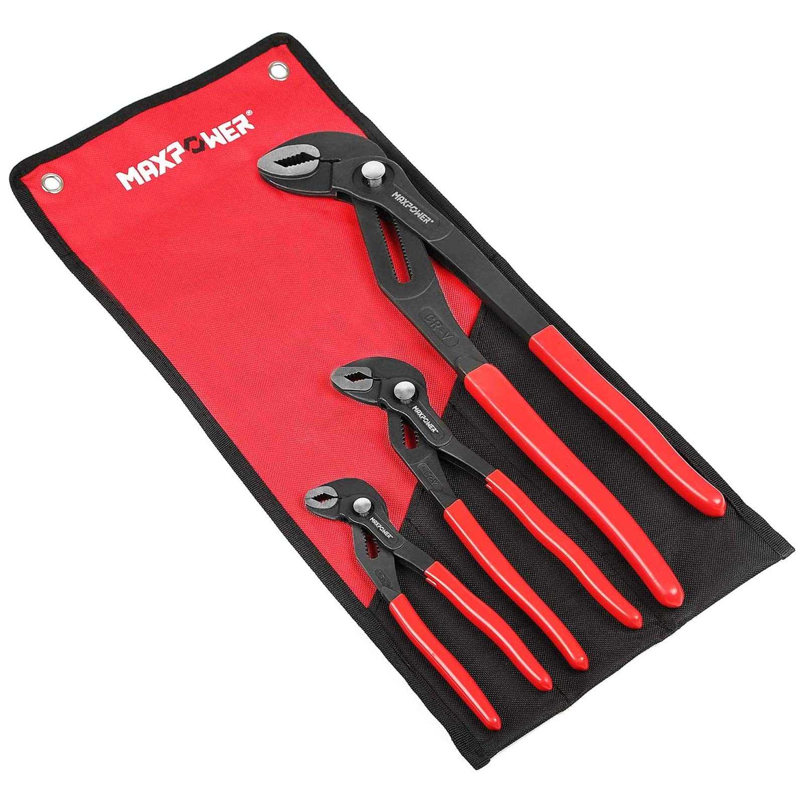 MAXPOWER Juego de alicates para bomba de agua. Juego de 3 alicates de fontanería Juego de alicates de lengüeta y ranura de ajuste rápido de 7 pulgadas, 10 pulgadas y 16 pulgadas