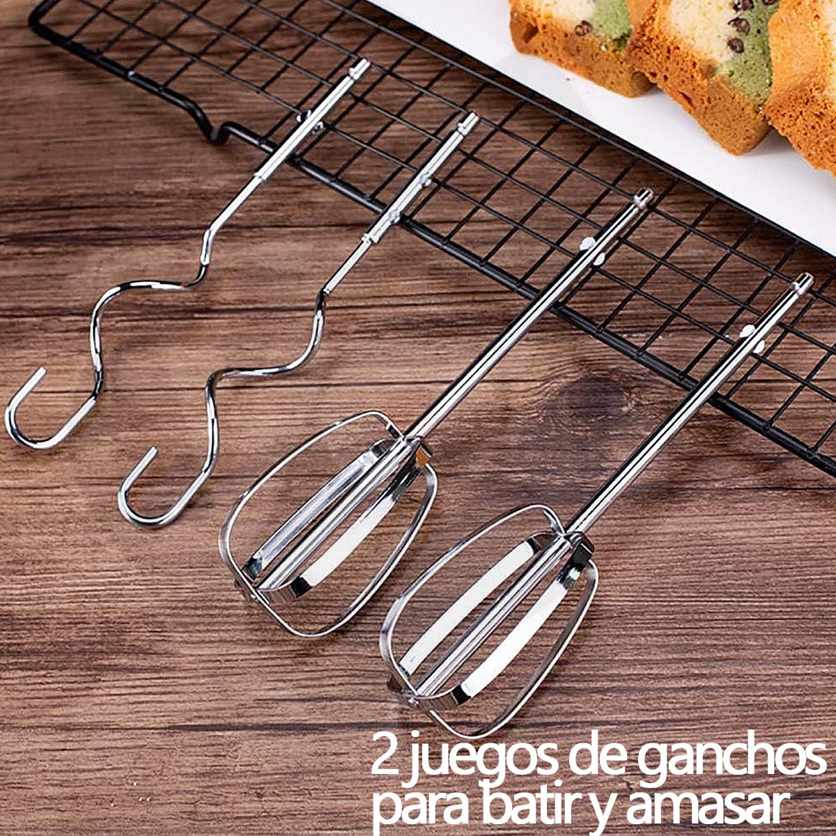 Batidora De Mano Electrica 5 Velocidades 800w Funcion Turbo Cilindrica Con base y Accesorios