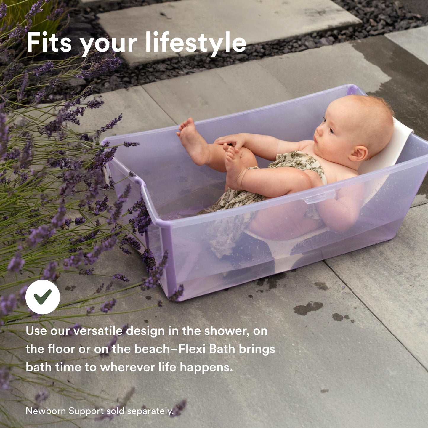 Stokke Flexi Bath, Lavender - Bañera plegable para bebé - Ligera, duradera y fácil de guardar - Práctica para usar en casa o de viaje - Para recién nacidos y bebés