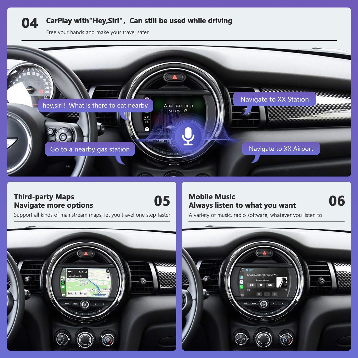 Road Top Interfaz CarPlay para BMW Mini Cooper One Hatch Clubman con NBT