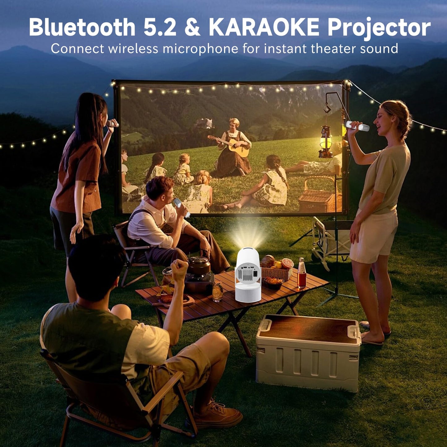 Mini Proyector 4K 1080P, Proyector Port?til con Karaoke, Wifi 6, Bluetooth 5.0, 200 Ansi, Android 11, Usb y Hdmi, Proyectores con Dos Micr?fonos Compatible con Smartphone/tabletas/pc/tv Stick/xbox/ps5