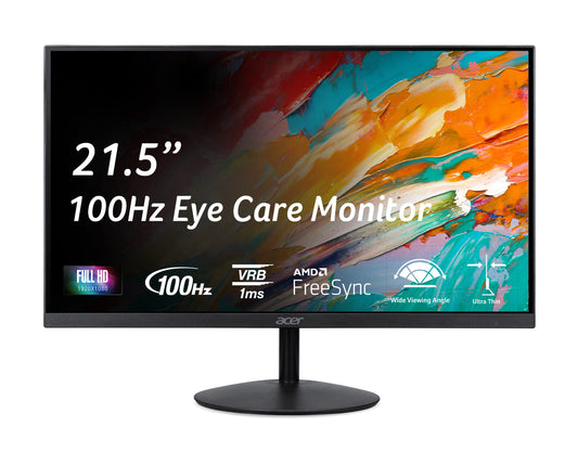 Acer Monitor SB2 Ultra Slim 21.5" FHD (1920 x 1080) Panel IPS | Tecnología AMD FreeSync | 100 Hz | 1ms (VRB) | Puertos HDMI y VGA