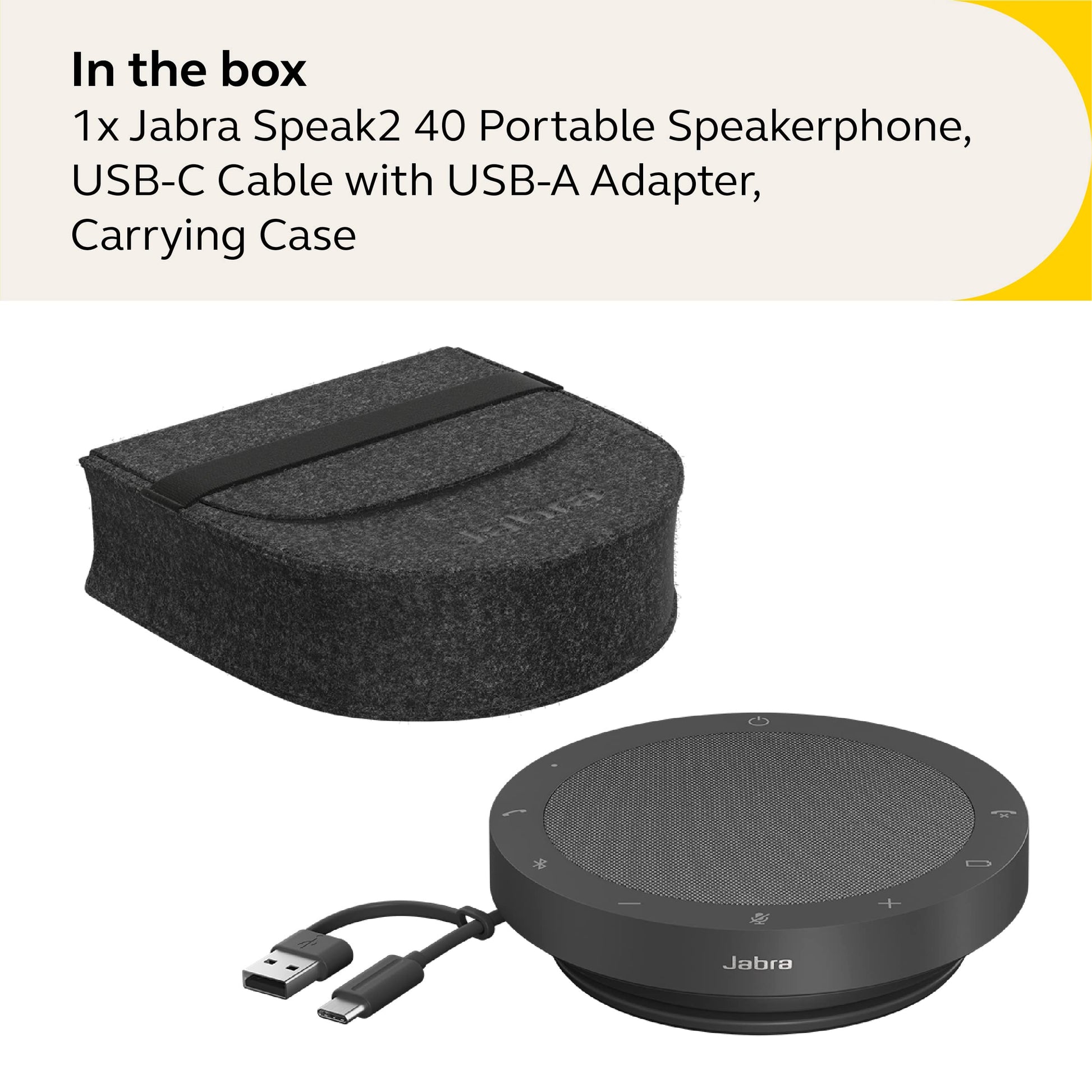 Jabra Speak2 40 Portable Speakerphone - 4 Noise-Cancelling Mics, Full-Range 50mm Portable Speaker, Wideband Audio and USB-A and USB-C Connections - Certified for Zoom and Google Meet - Dark Grey