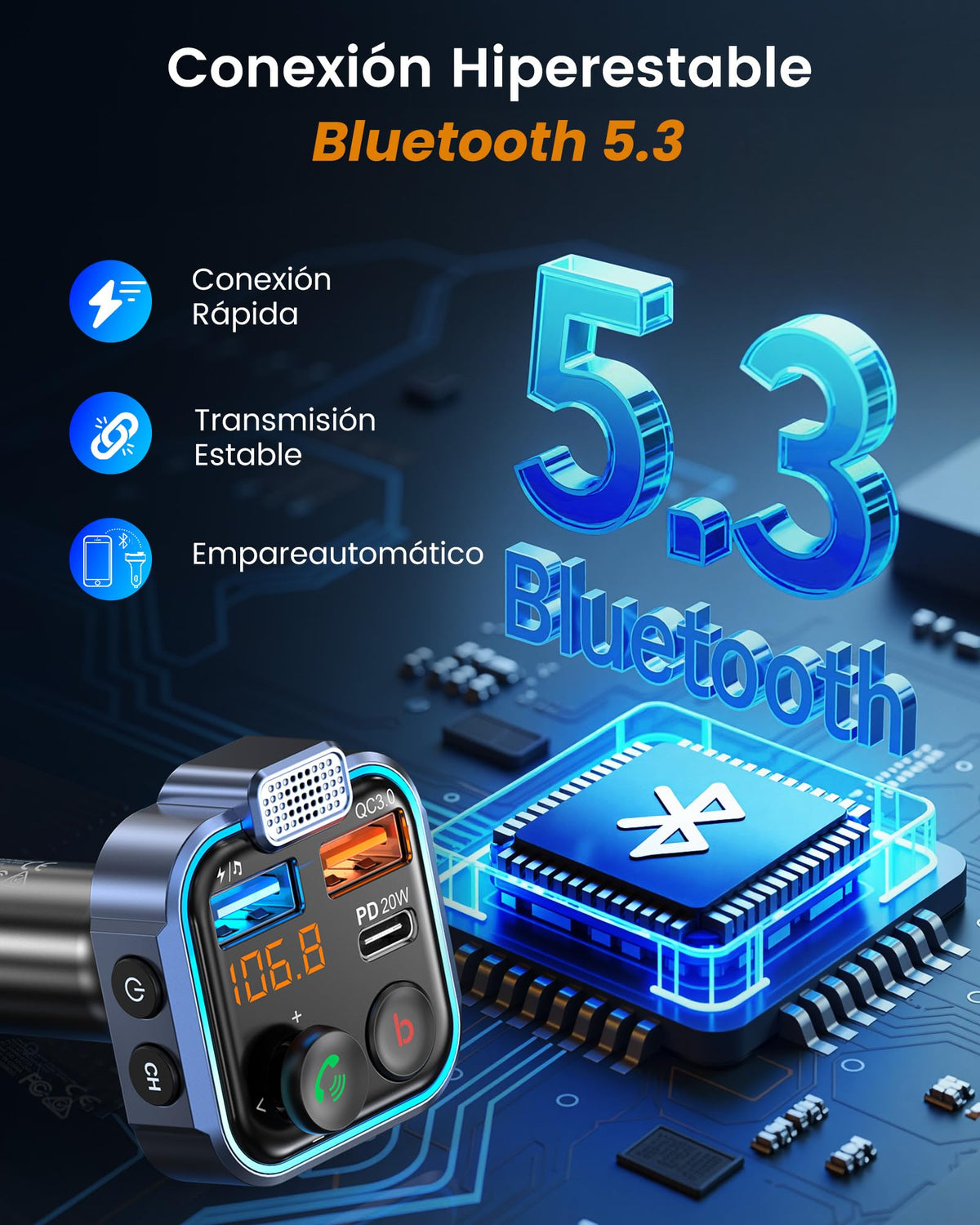 Transmisor FM Bluetooth 5.3 LENCENT para Auto