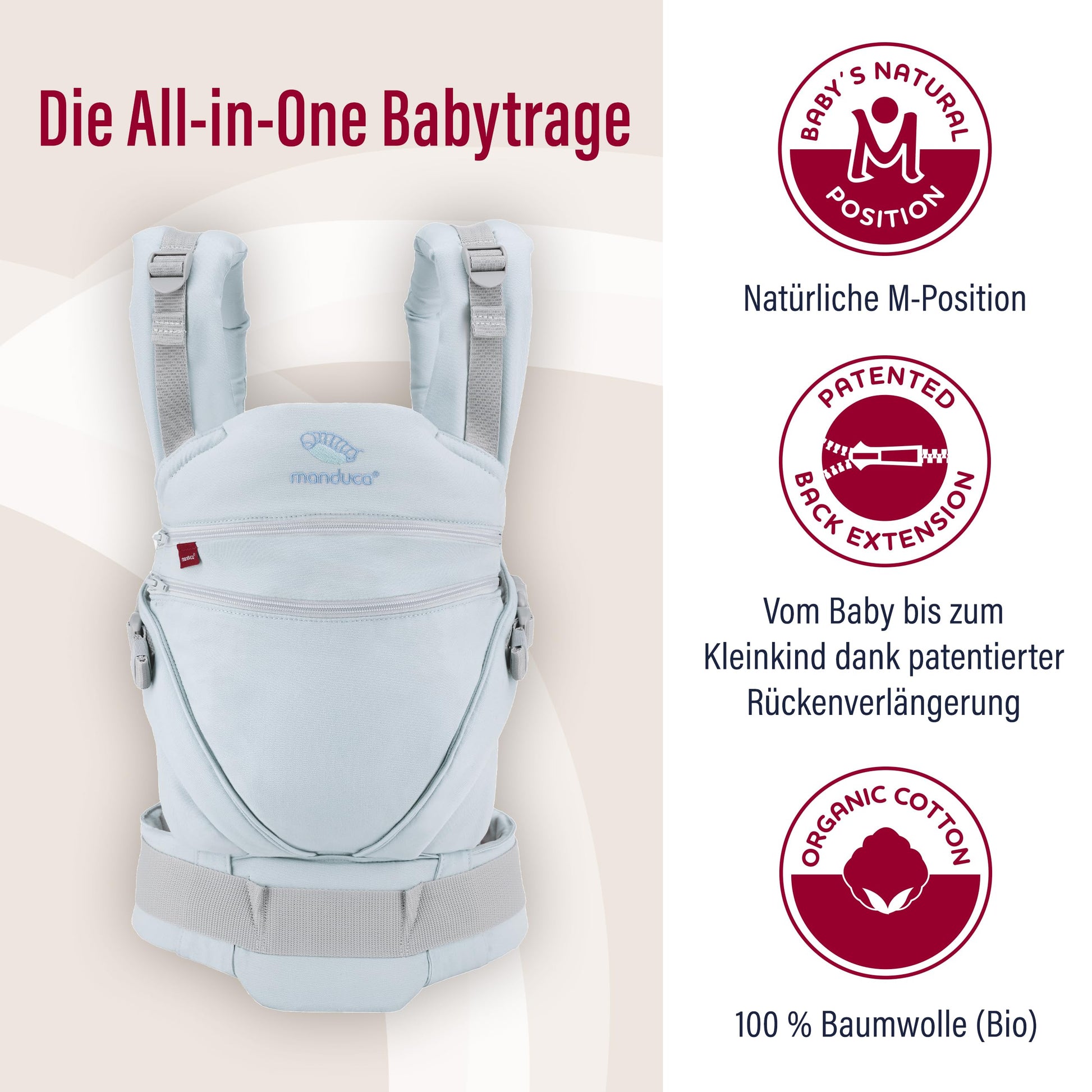 Manduca XT, portabebés con asiento ajustable, 3 posiciones de transporte (delantero, cadera y espalda), algodón orgánico, crece con tu bebé (3,5-20 kg), Monochrome Artic, XT Cotton