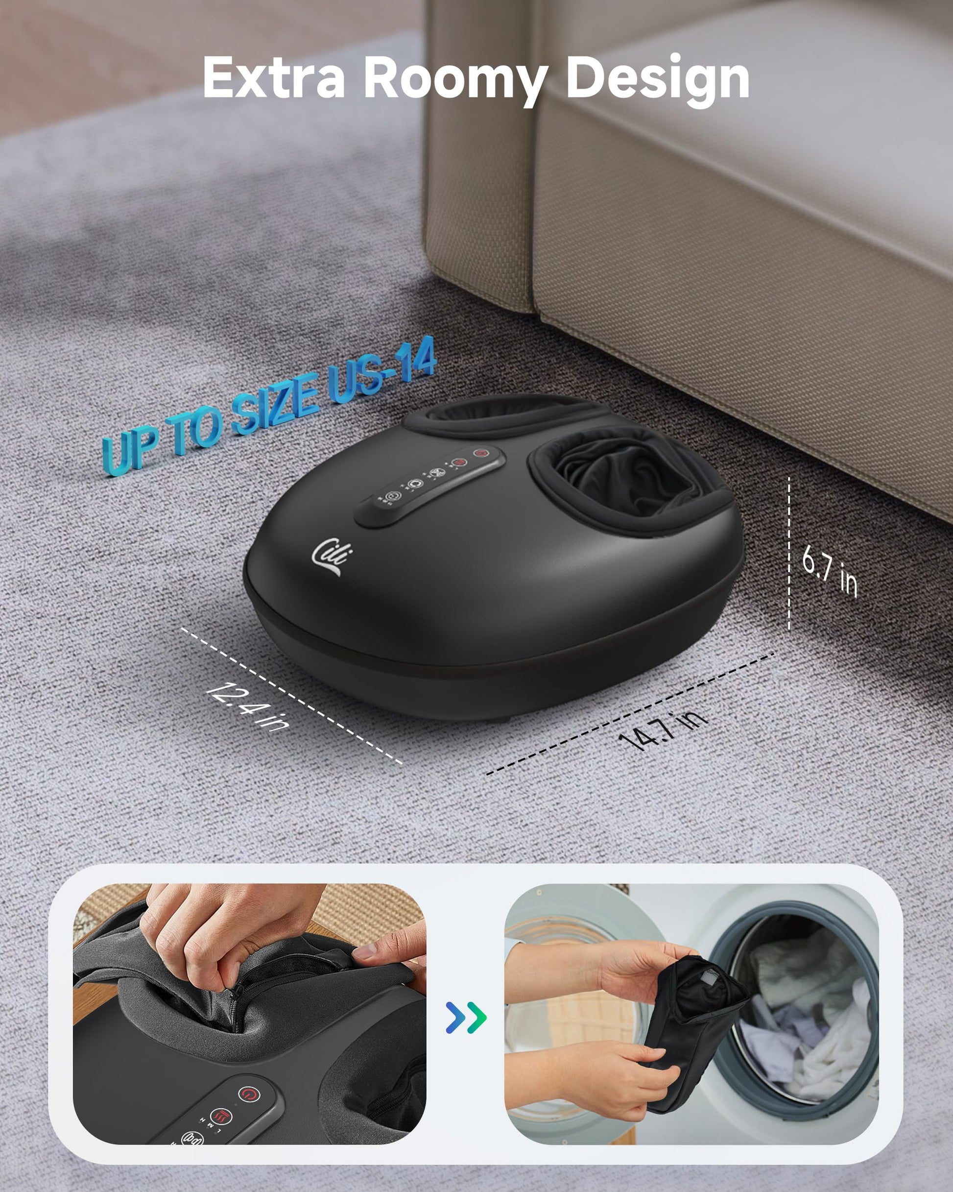 CILI Masajeador De Pies Shiatsu Con Calor Y Compresión, Amasado Y Rodamiento. Masajeador Eléctrico Para Fascitis Plantar Y Neuropatía. Calentador De Pies Para Mujeres Y Hombres. Talla Hasta 35 Cm.