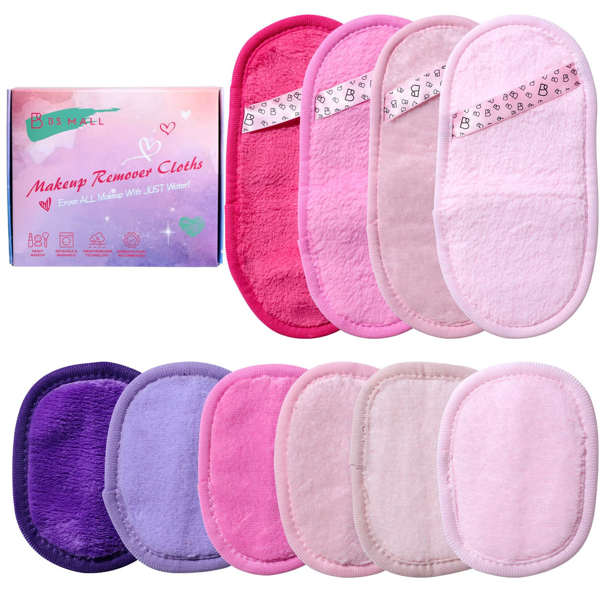 BS-MALL Paños desmaquillantes suaves (paquete de 10): paños desmaquillantes reutilizables para la limpieza facial diaria, tamaño de viaje, toallas y discos exfoliantes multifuncionales de secado rápid