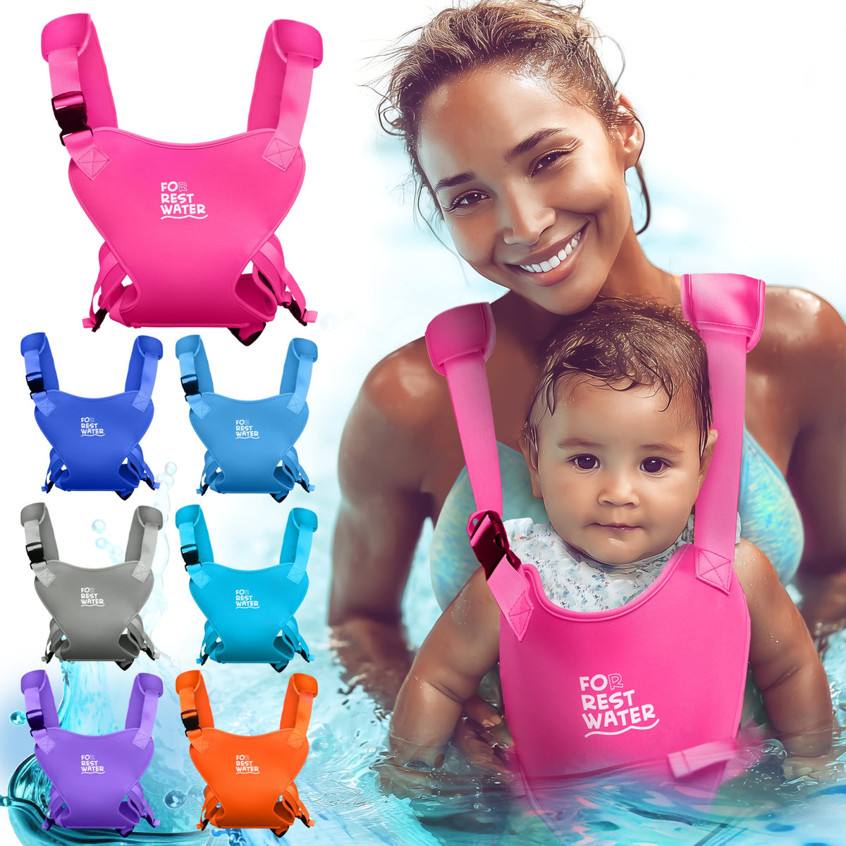Portabebés para agua de descanso – Eslinga ergonómica de neopreno de alta calidad para diversión en agua y tierra cálida y segura (4-24 meses) – Arnés ajustable para bebés y niños pequeños (Pink)