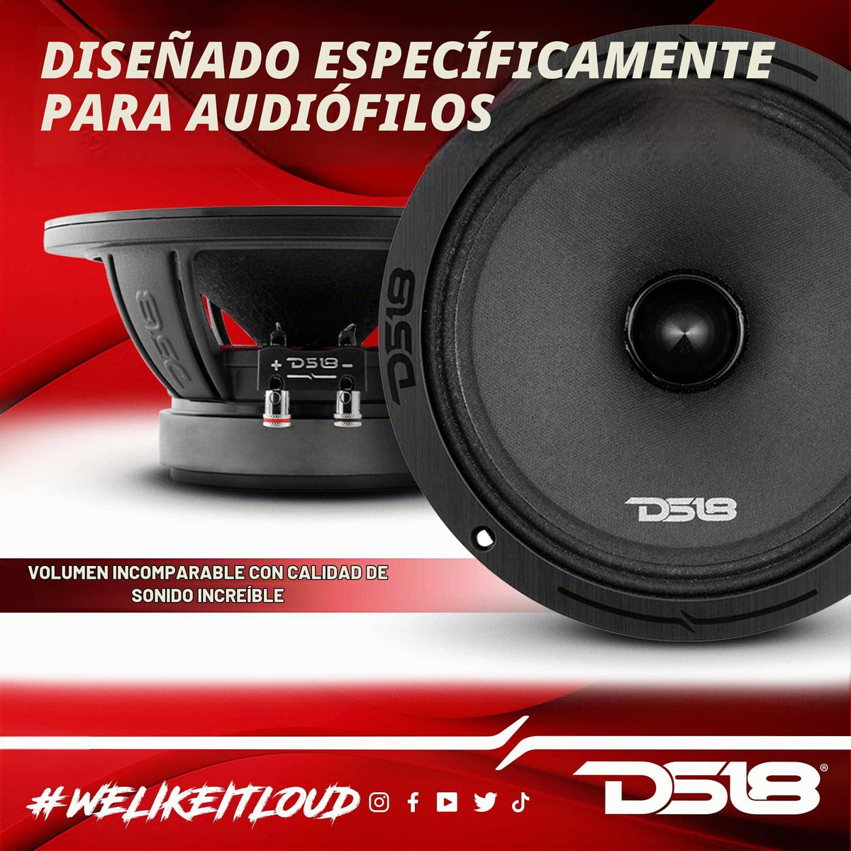 Altavoz de Audio para Coche DS18 Negro 8 Pulgadas Rango Medio 700 Vatios 4 Ohmios