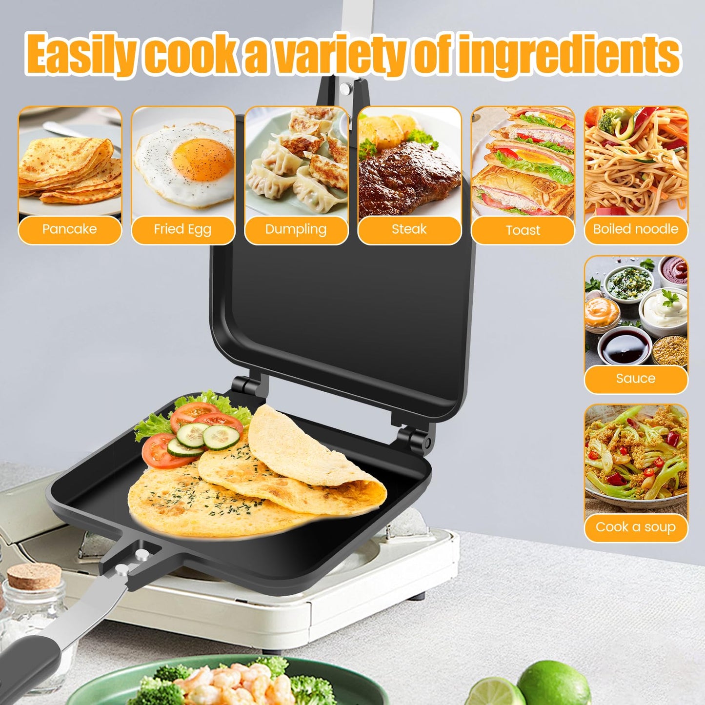 Bigjvbfv - Sartén de doble cara, sándwichera, de aleación de aluminio, sartén antiadherente, para sándwiches desmontable, para sándwiches, con mango antiincrustante, para hacer sándwiches