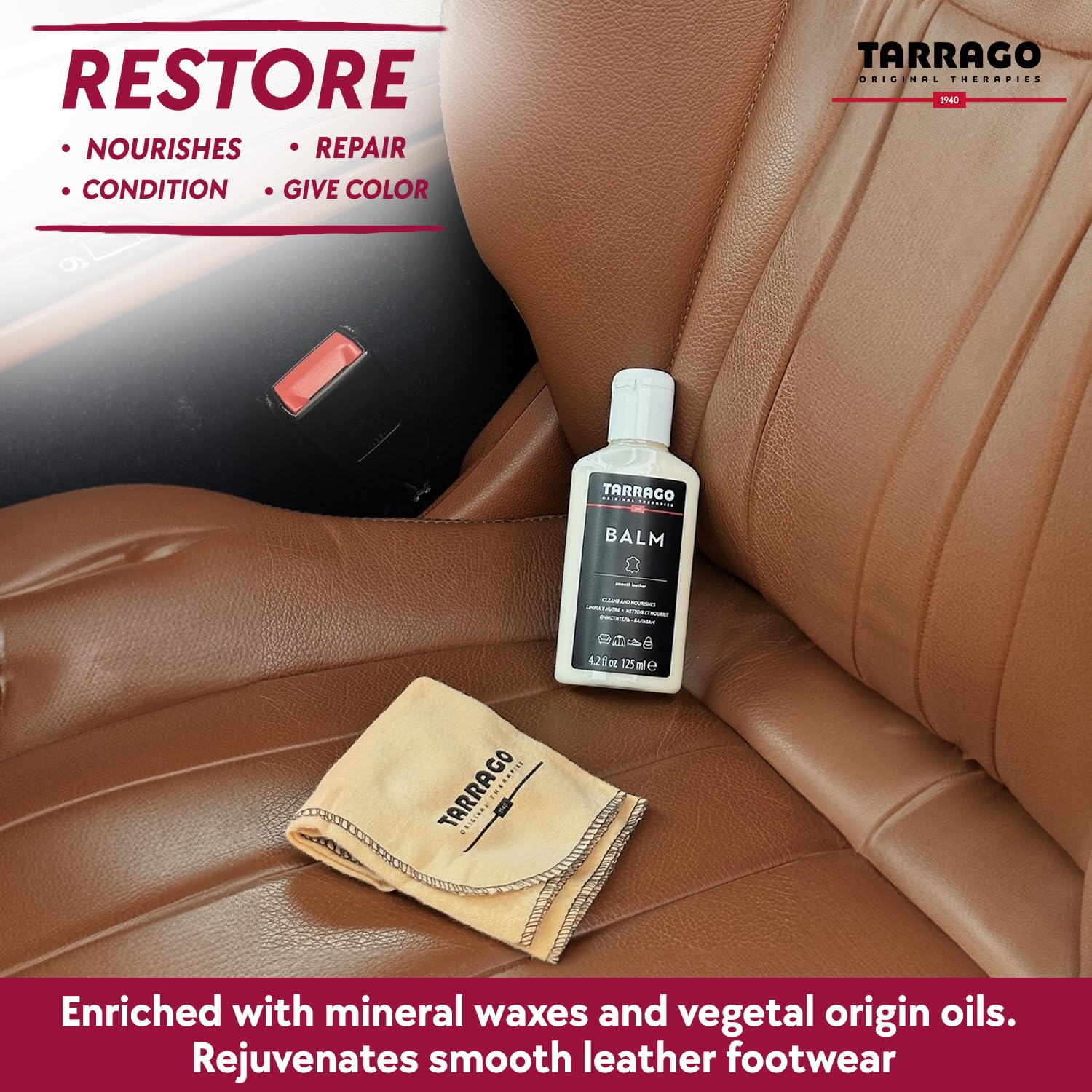 Tarrago - Acondicionador de bálsamo de piel, nutre y restaura el color para piel suave, charol, exótico y reptil, 4.2 onzas, Neutral #00, 4.23 Fl.Oz