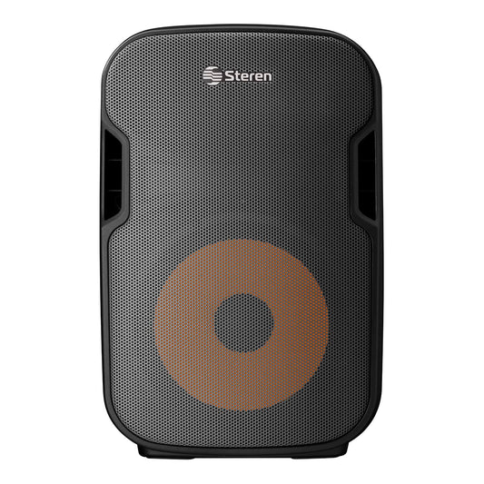 STEREN BAF-1255BT Bafle 12" 2300 WPMPO Bluetooth, woofer y Tweeter, MP3 por microSD o USB, AUX RCA, 6,3 mm para Mic, Crossover, Salida Speakon, Ruedas y agarraderas, Orificio para Colocar en Pedestal