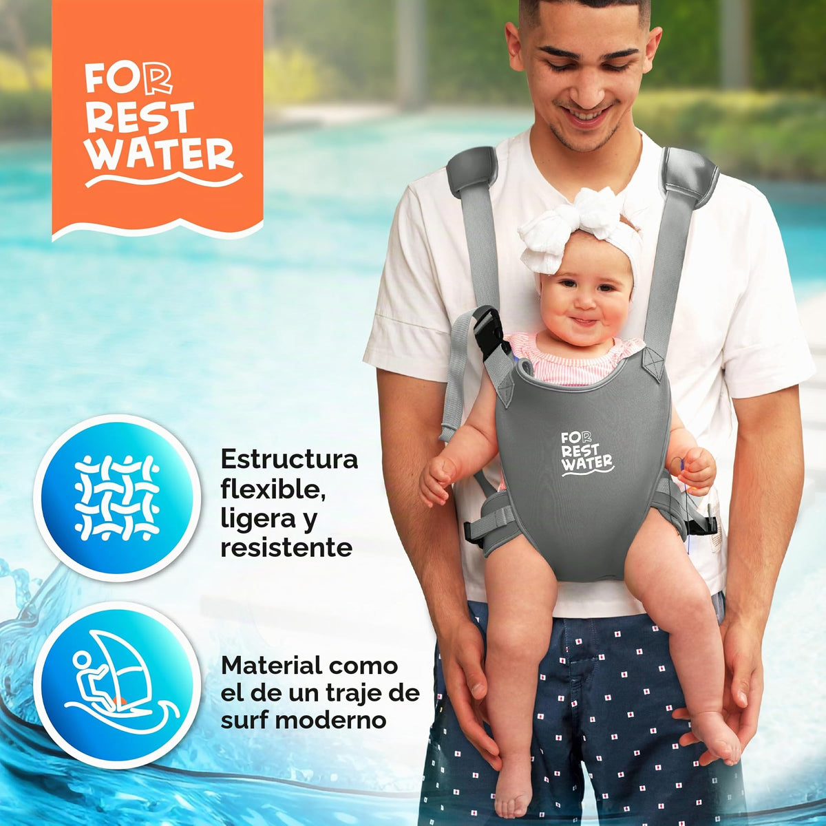 Portabebés de neopreno ergonómico de alta calidad para agua cálida y segura y diversión en la tierra (4-24 meses) – Arnés ajustable para bebés y niños pequeños – Portabebés de verano e invierno (gris)