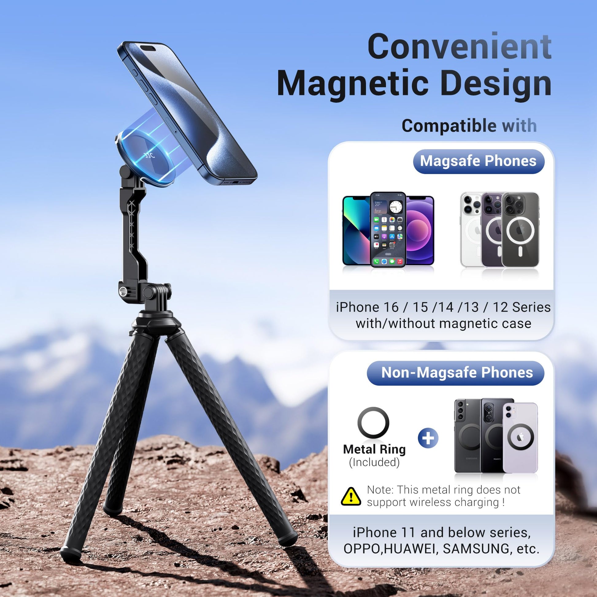 JJC - Trípode magnético flexible para iPhone, trípode de pulpo plegable con tornillo de 1/4 pulgadas y soporte Gopro compatible con iPhone, Android, iPhone, cámara digital Gopro para grabación de