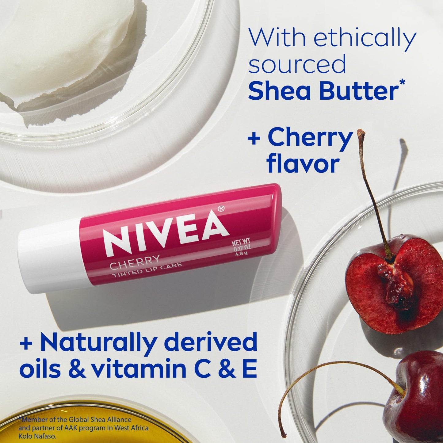 Bálsamo Labial NIVEA Cherry Tintado para Labios Hermosos y Suaves Pack 4 Pieza