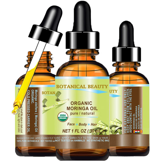 MORINGA OIL CERTIFIED ORGANIC. 100% Pure / Natural / Undiluted. 1 Fl.oz.- 30 ml. For Skin, Hair, Lip and Nail Care. by Botanical Beauty