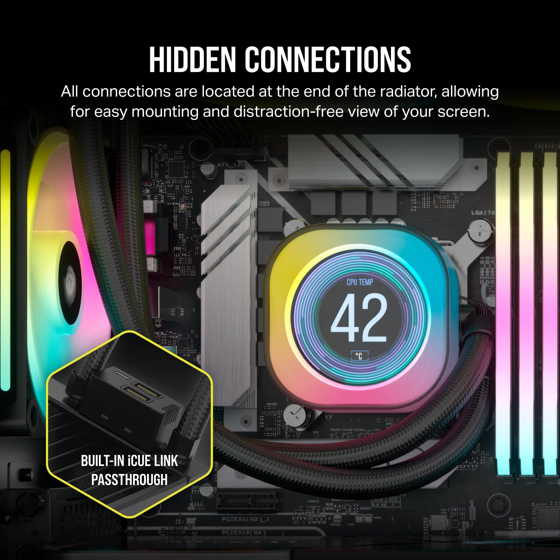 CORSAIR iCUE Link H150i Refrigerador Líquido LCD Oara CPU - 360mm AIO - Ventiladores QX120 RGB - Pantalla LCD IPS de 2.1" - Intel LGA 1700, AMD AM5 - iCUE Link Hub Incluido - Negro CW-9061008-WW